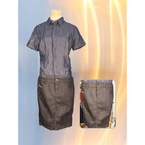 Vintage Y2K Authentic Diesel Ind Denim 2-Tone Drop Waist Pencil Skirt Dress M